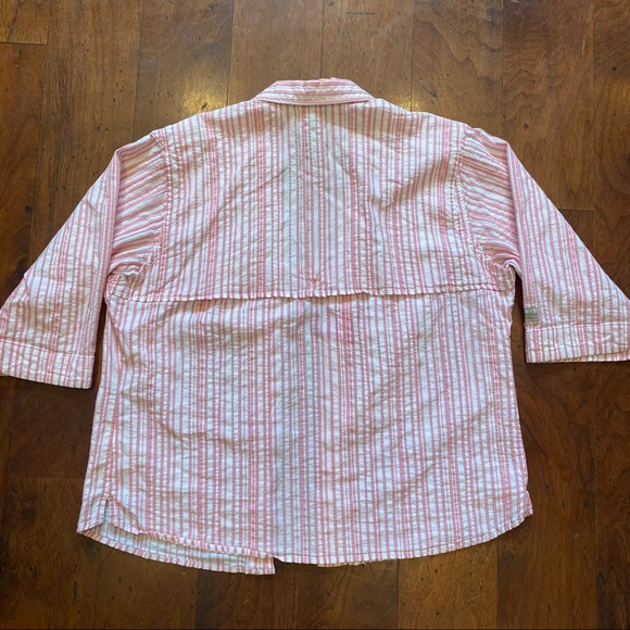 Columbia Women’s, 3/4 Sleeve Button Down Collared Shirt White and Pink Striped - Picture 5 of 7